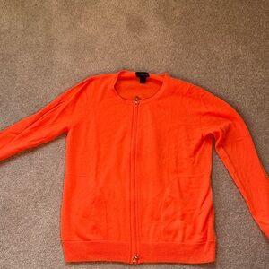 Vibrant Orange Zip-Up Cashmere Cardigan